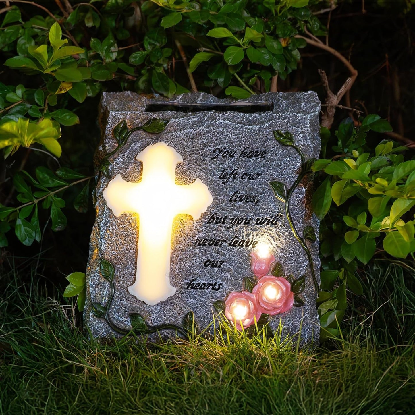 MXwcy Cross Solar Lights Outdoor Garden Memorial Stepping Stone, IP65 Waterproof is Used for Walls or Lawns, A Touching Memorial Gift & Condolence Gifts Grave Decorations for Cemetery