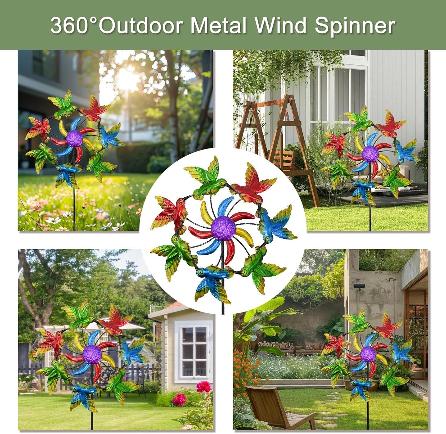 Wind Spinners Outdoor Hummingbird - Birthday Gifts for Women Mom Wife Grandma, 39" Metal Stake Wind Sculpture Yard Art for Garden Decor for Outside, Patio,Lawn