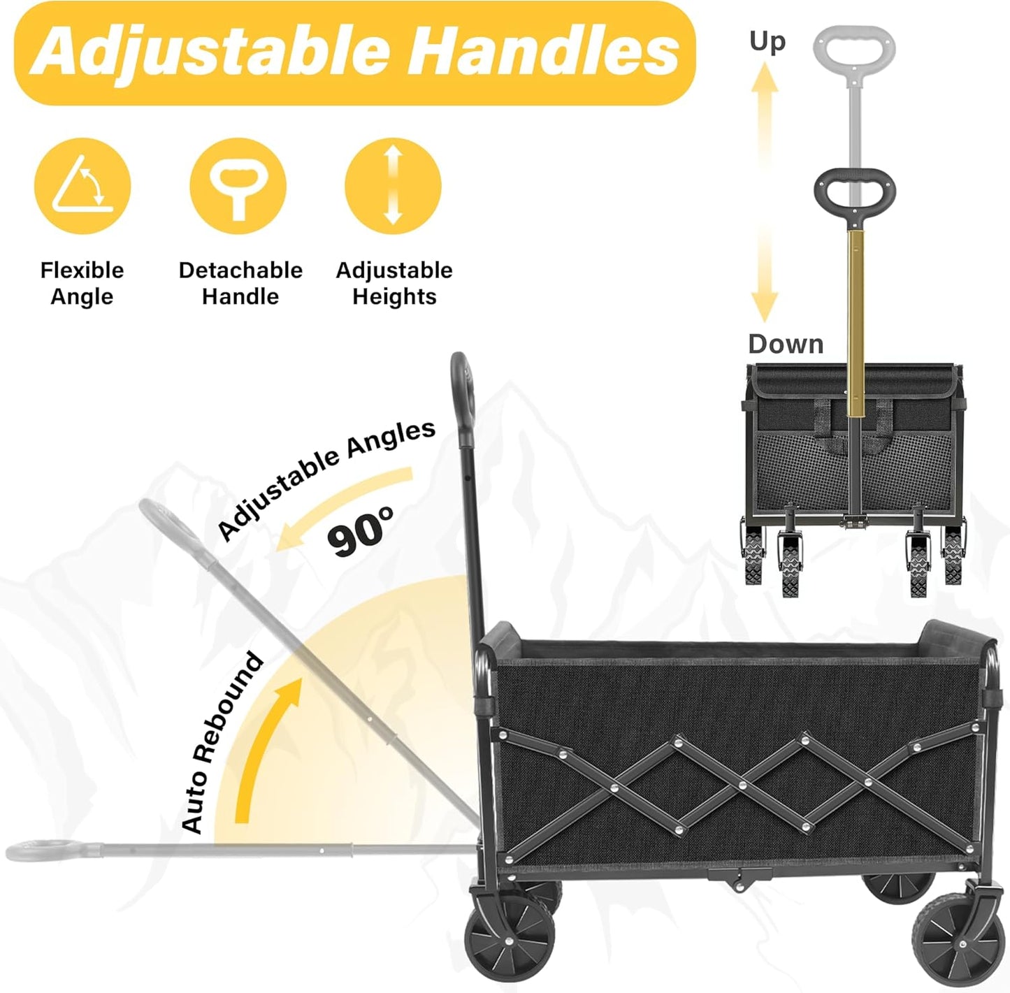 Collapsible Wagons Carts Foldable Wagon, Folding Wagon Cart with All-Terrain Wheels & 2 Cup Holders, Lightweight Portable Foldable Folding Wagons for Beach Camping Grocery Sports Garden, 360 LBS/Black