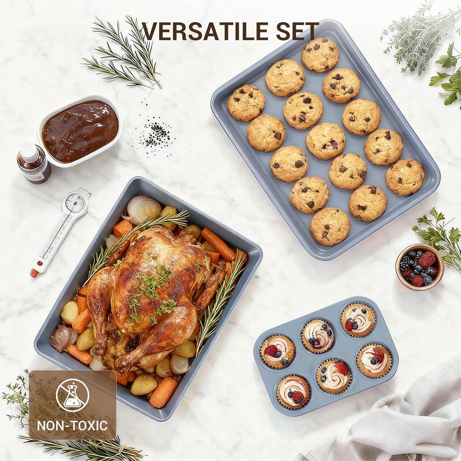 Ammeloo 22-Piece Baking Pans Set Stackable Bakeware Non Stick Baking S