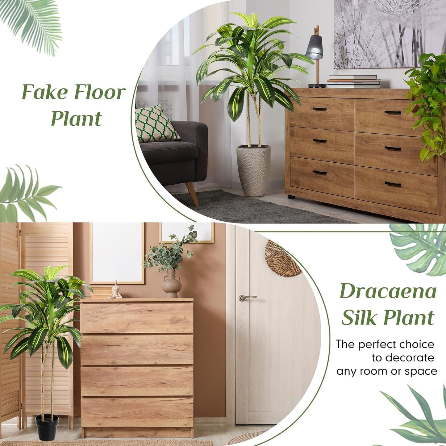 Giegxin 2 Pack Artificial Dracaena Plant Indoor, 4ft Dracaena Silk Plant with Planter, Artificial Fake Floor Tree Pot, Real Touch Faux Tropical Yucca Trees for Home Office Living Room Decor