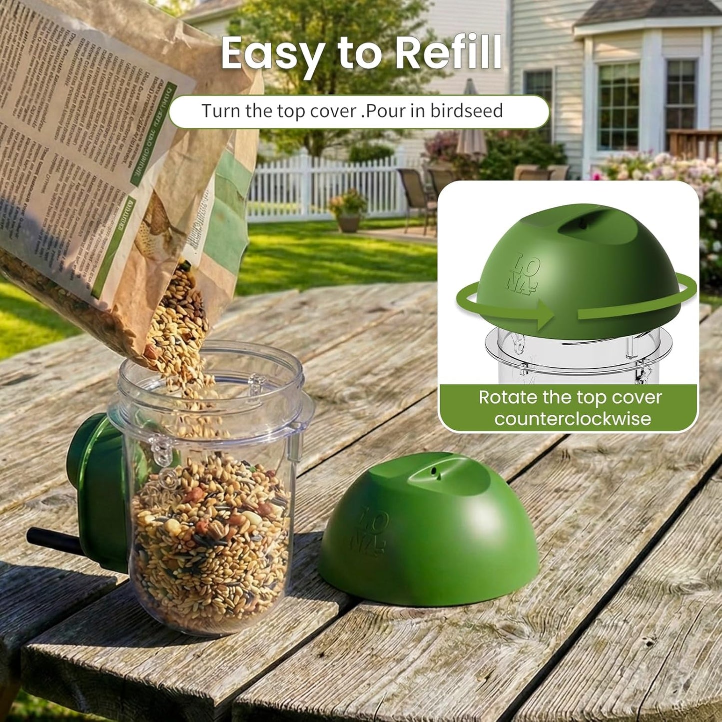 LONA Bird Feeders for Outdoors 2 Pack, Tube Birds Feeder Weatherproof with Multiple Hanging Methods, Wild Feeding Silo for Outside, 1 Port