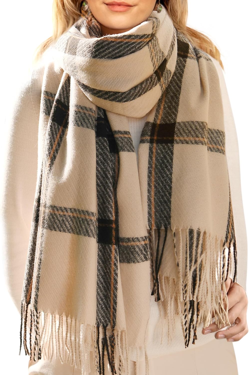 FURTALK Winter Scarf for Women Shawl Soft Tassel Plaid Large Oversized
