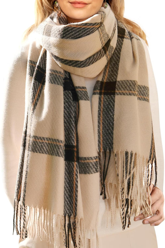 FURTALK Winter Scarf for Women Shawl Soft Tassel Plaid Large Oversized