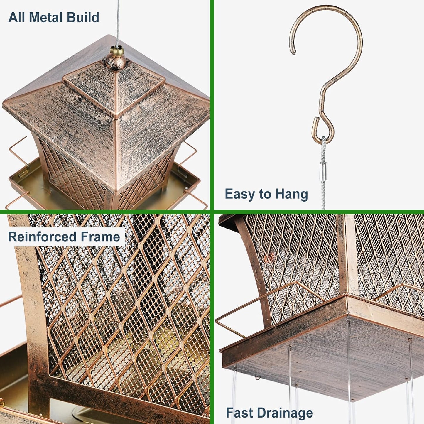 MYITYARD Bird Feeder for Outdoors Hanging, 4 lbs Large Capacity Metal Wild Bird Feeders - Vintage Bronze Finish Rust-Resistant Birdfeeder for Garden Yard Balcony Decor, Easy Fill, Thickened