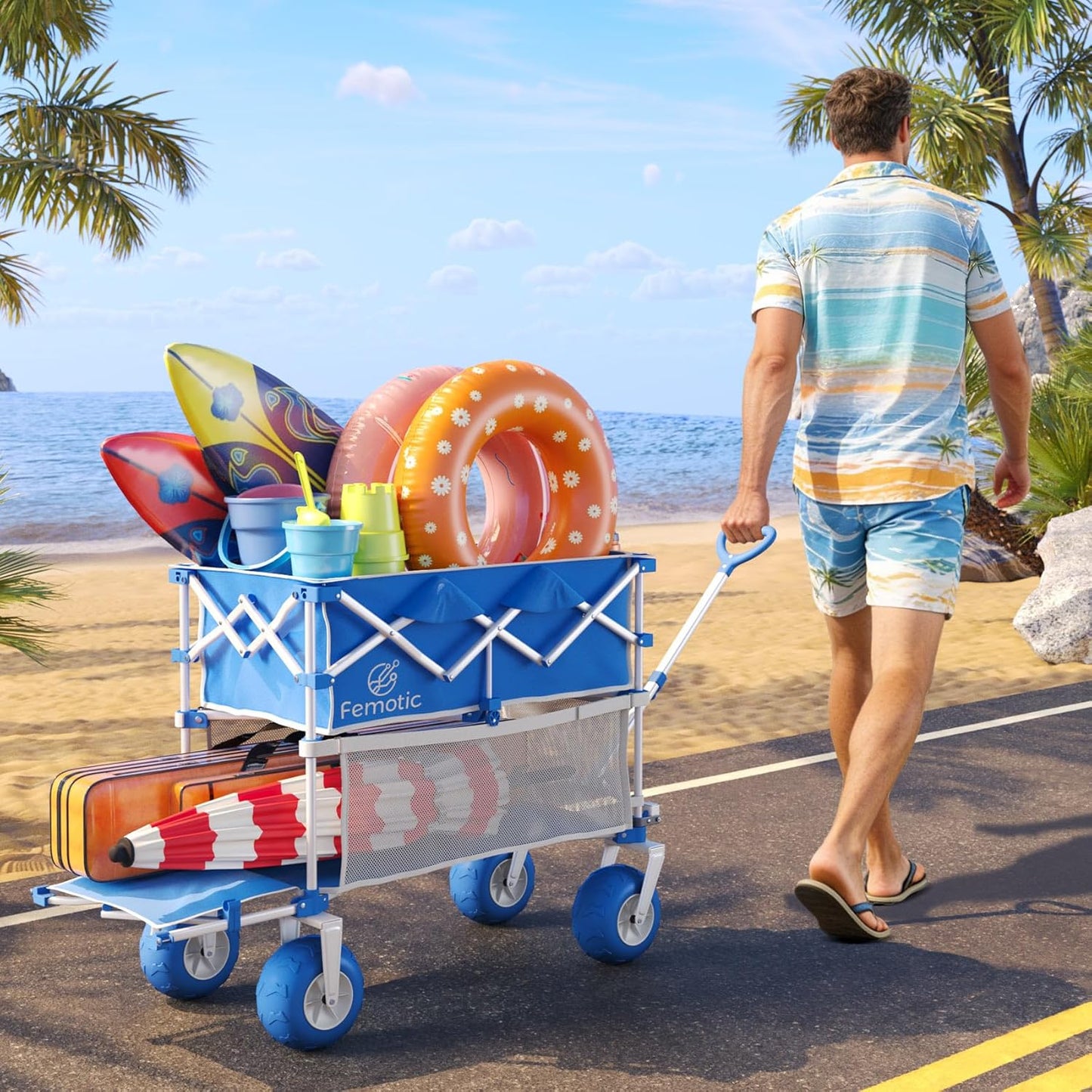 Beach Wagon with Big Wheels for Sand,Heavy Duty Double Decker Wagon wi