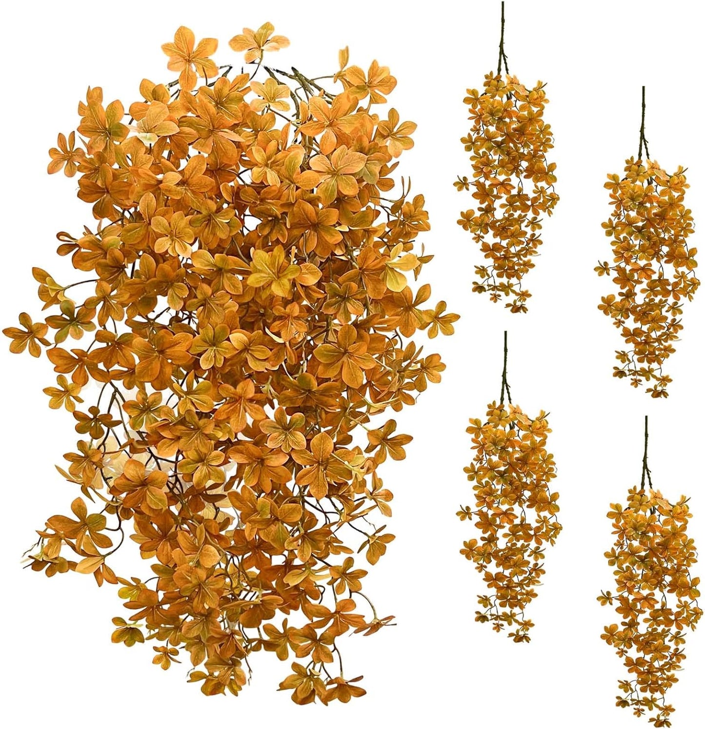 SNAIL GARDEN 4 Pack 240 Leaves Artificial Hanging Plants, 39.3” Fall Plant with Flower-Shaped Leaves, Detachable Stems for DIY Fall Decor, Indoor Outdoor Autumn Decorations for Home, Porch, Front Door