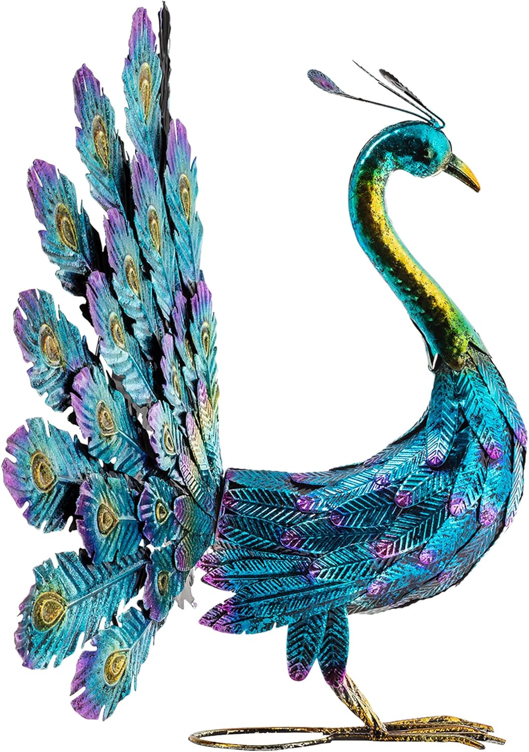 Alpine Corporation 23" Tall Outdoor Metallic Peacock Tail Spread Yard 