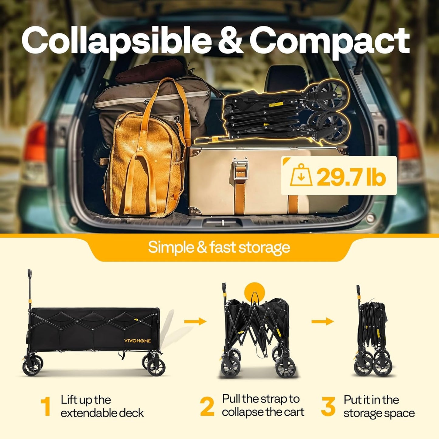VIVOHOME 48''L Extended Collapsible Wagon Cart with 440lbs Weight Capa