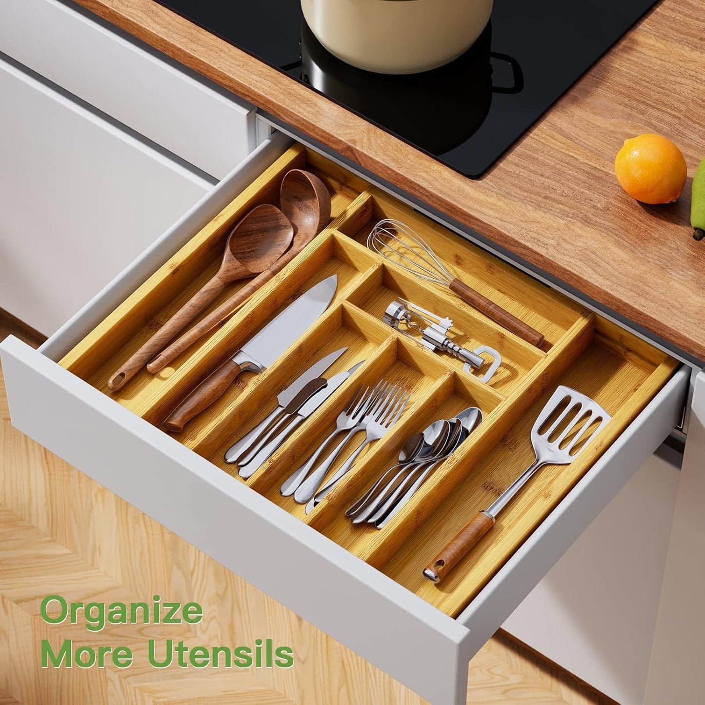 Pipishell Bamboo Expandable Silverware Drawer Organizer, Adjustable Ki