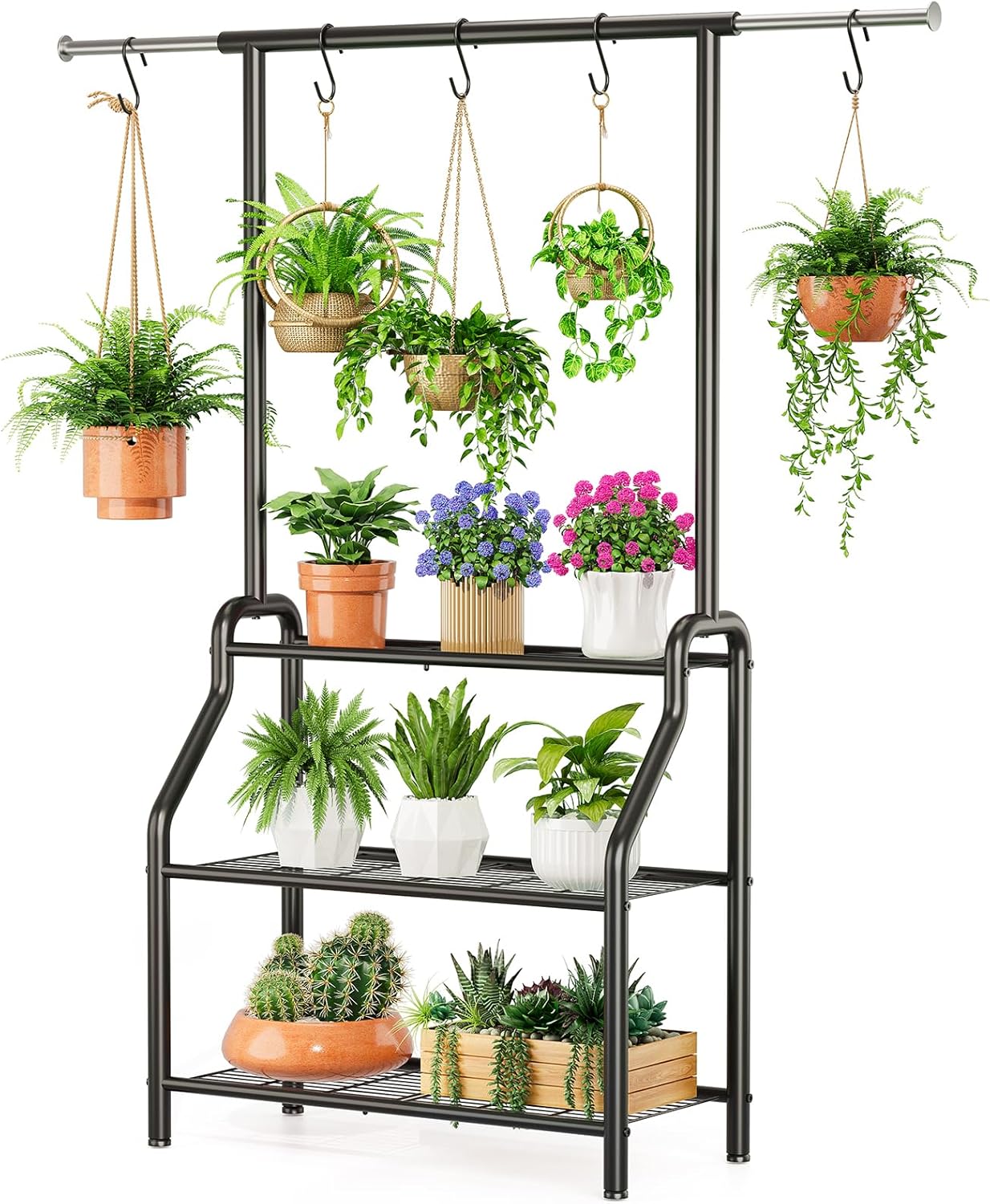 Plant Stand Indoor Outdoor, 3-Tier Heavy Duty Metal Hanging Plant Shel
