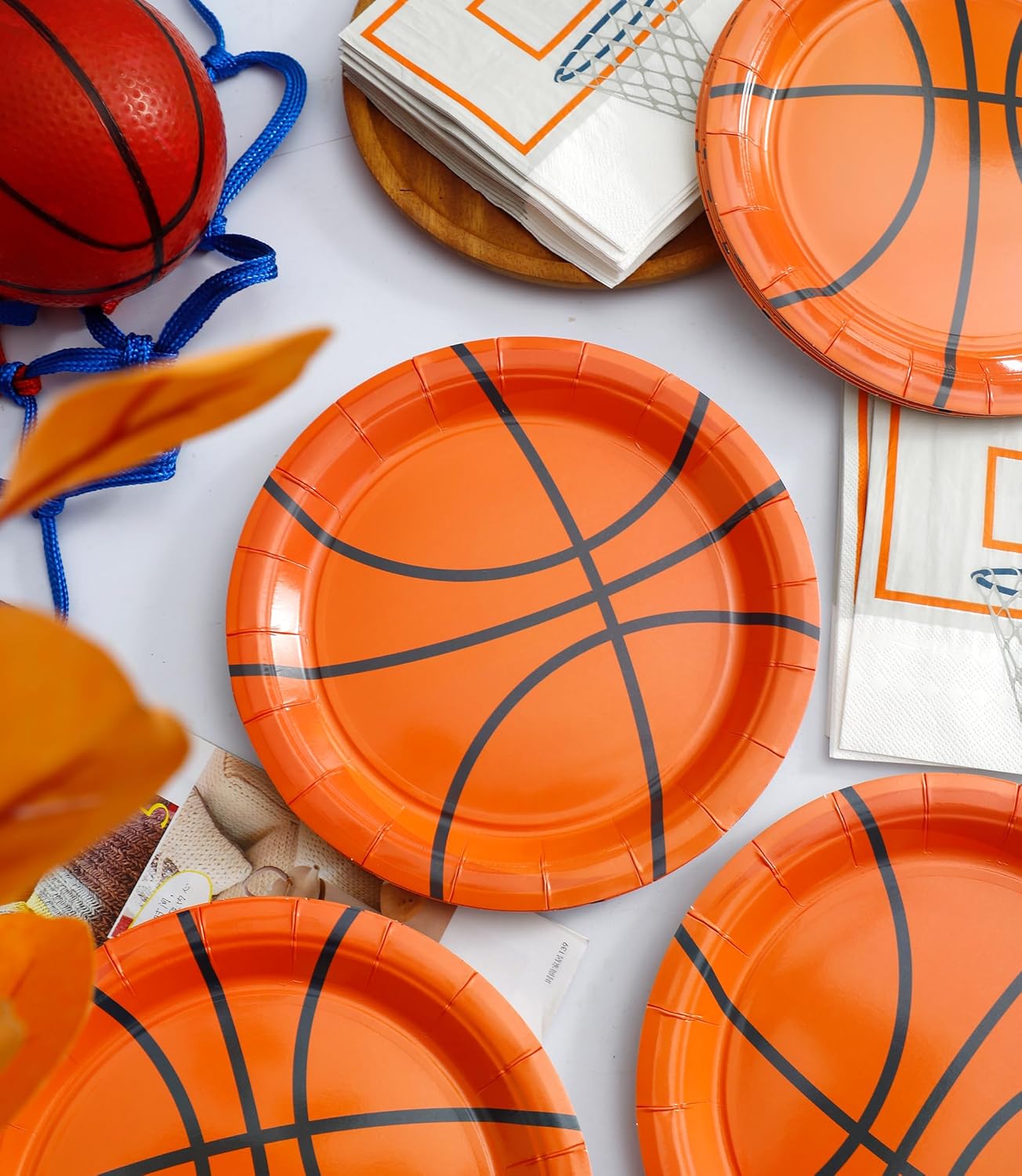 Winoo Design 48PCS Basketball Plates and Napkins Party Supplies - 24 PK - 9 Inch Basketball Paper Plates 6.5 Inch Paper Napkins Basketball Birthday Party Decorations Decor