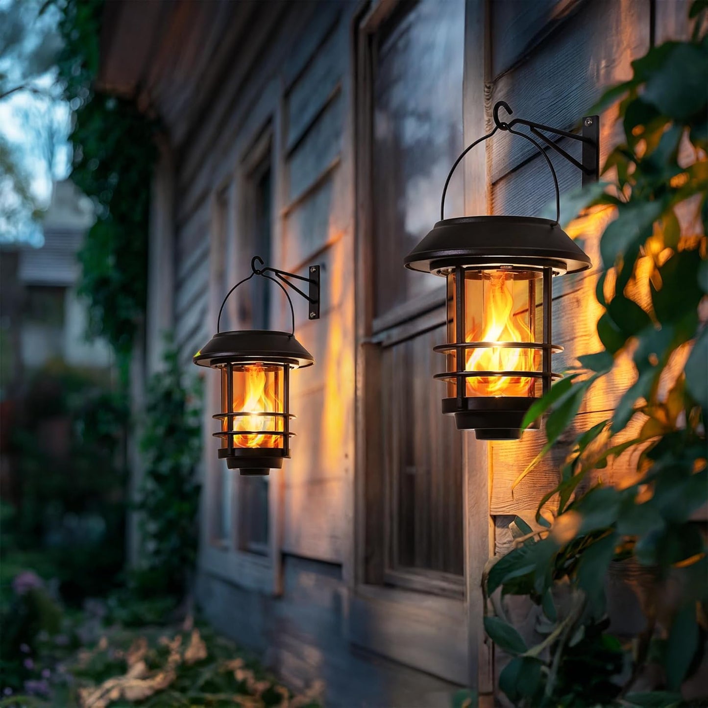 Otdair Solar Lanterns Outdoor Waterproof, 2 Pack Flickering Flames Wal