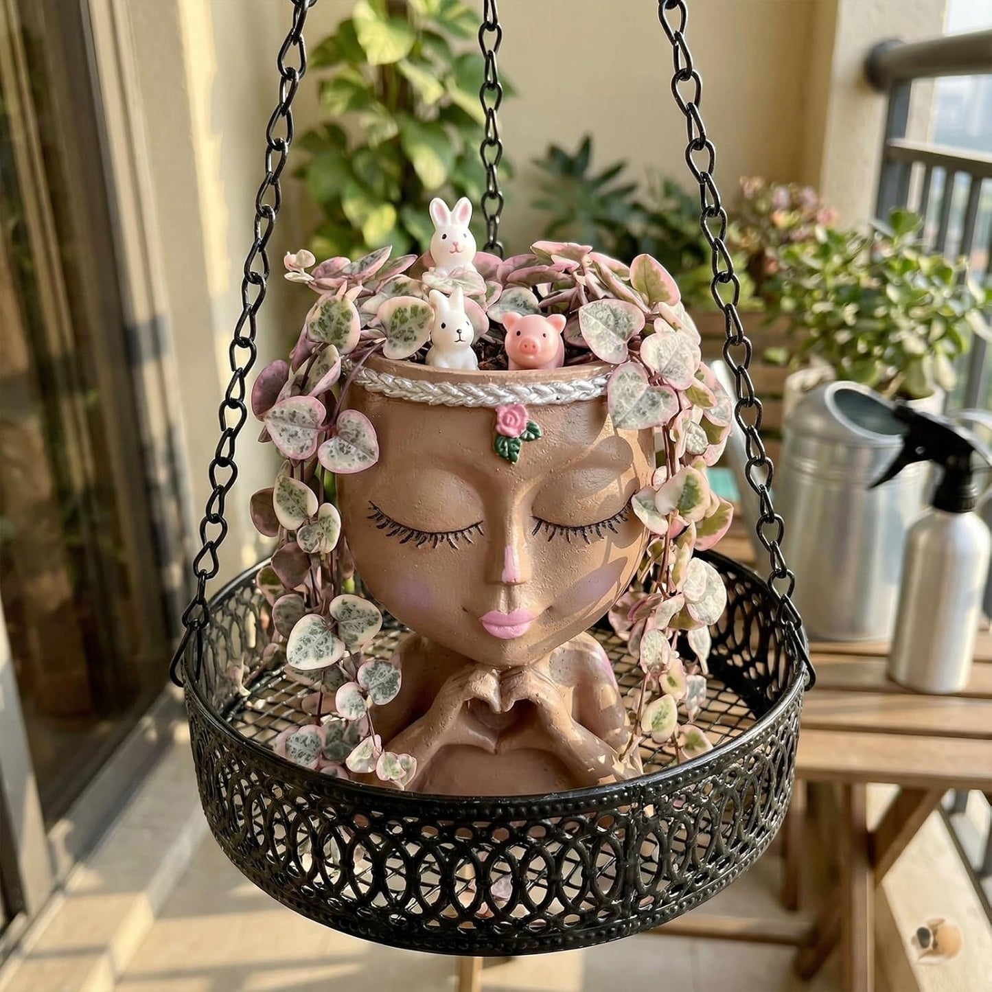 Face Planter Pot with Heart Hands, Resin Head Planter for Indoor Plant