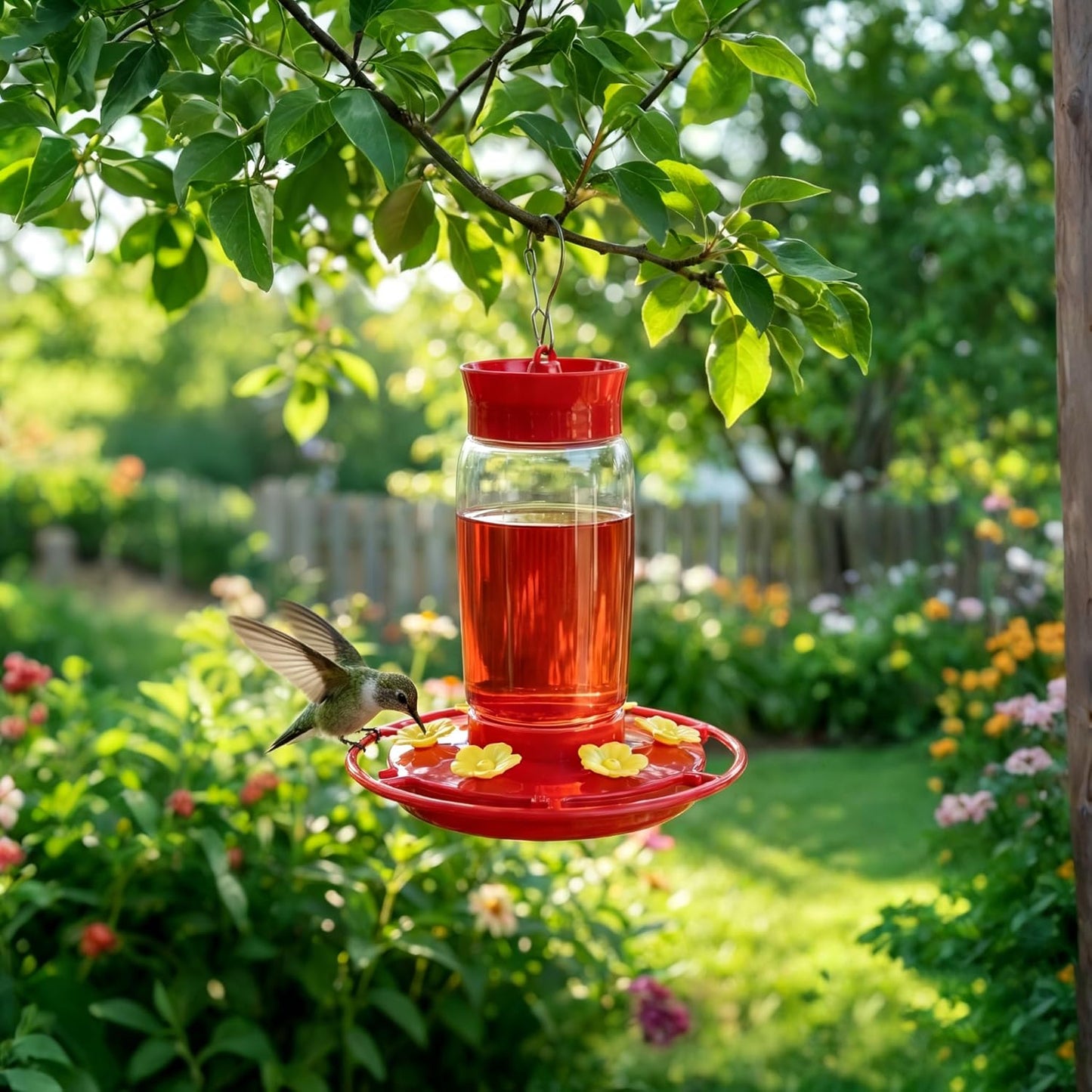 Plastic Hummingbird Feeders for Outdoors 2 Pack - 20oz Leak Proof, 6 Bee-Proof Ports with Ant Moat, Wide Mouth Easy Clean, Stainless Steel Locking Clasp for Backyard, Garden & Deck Use