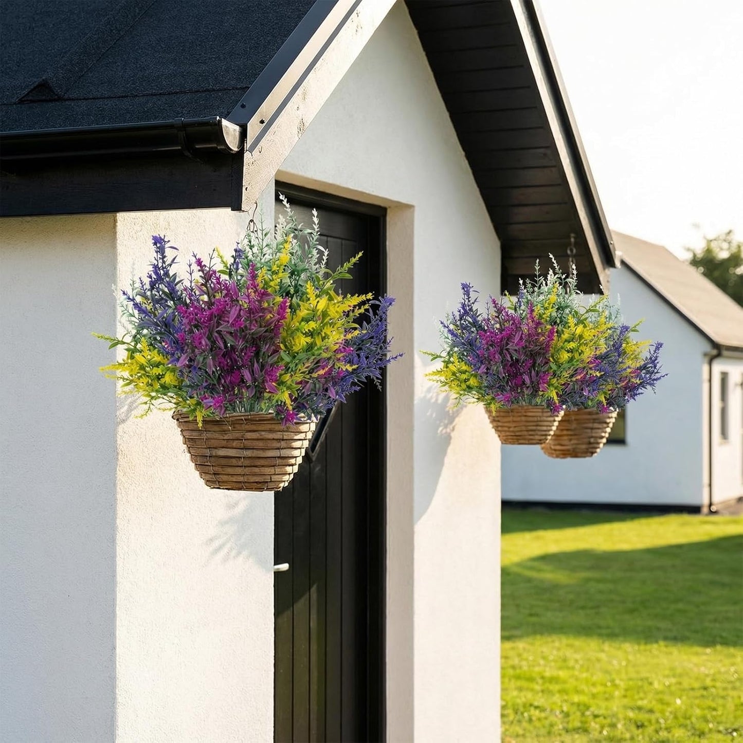 Artificial Flowers Outdoor, Artificial Plants Outdoor for Spring Summer, Lavender Artificial Flowers, for Garden, Porch, Patio, Window Box, Wedding (8, Purple, Fuchsia, White, Yellow)