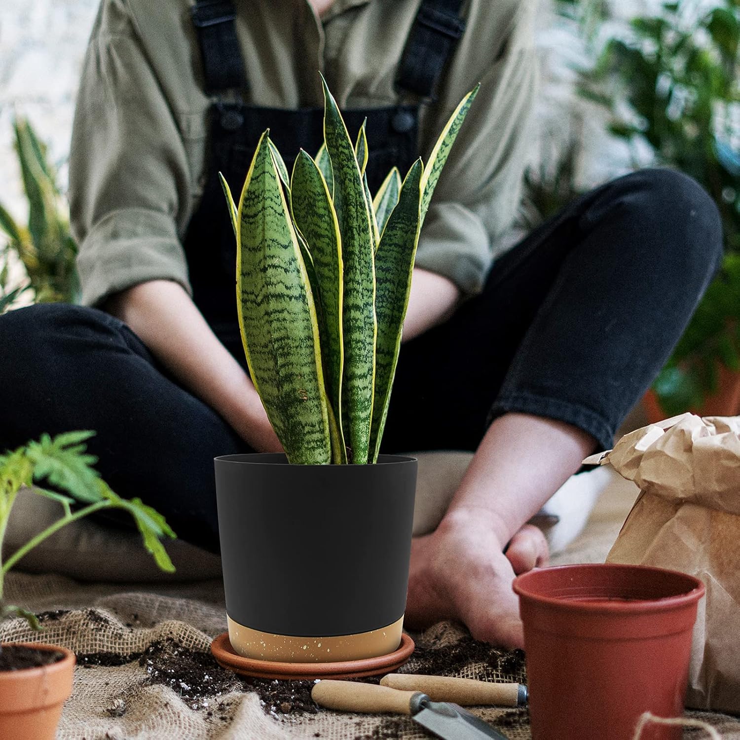 QCQHDU 8 inch Plant Pot, 2 Pack Planters for Indoor Plants with Draina