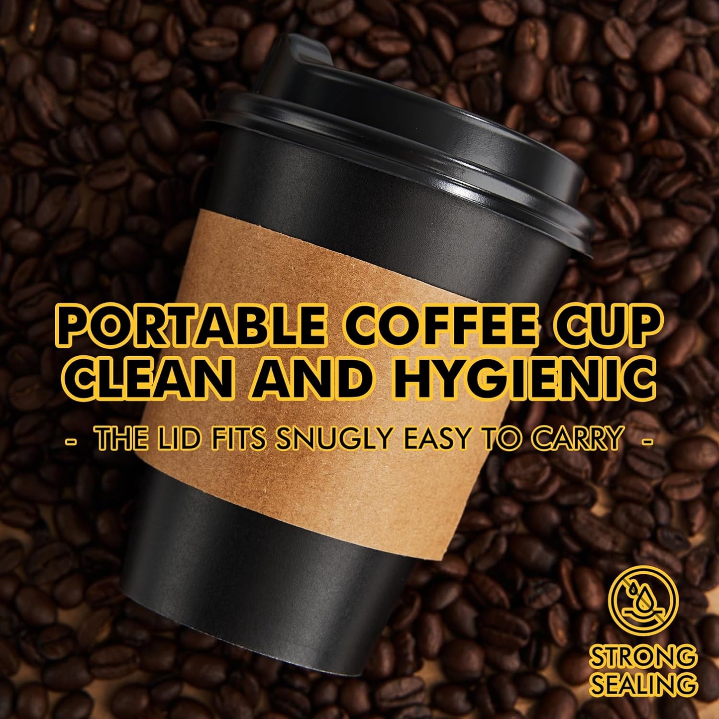 RACETOP 12 oz Paper Coffee Cups,100 Pack Black Disposable Coffee Cups with Lids, Sleeves and Stirring Sticks, 12 oz Hot Coffee Cup for Hot Drinks, Parties, Picnic, Travel, and Events
