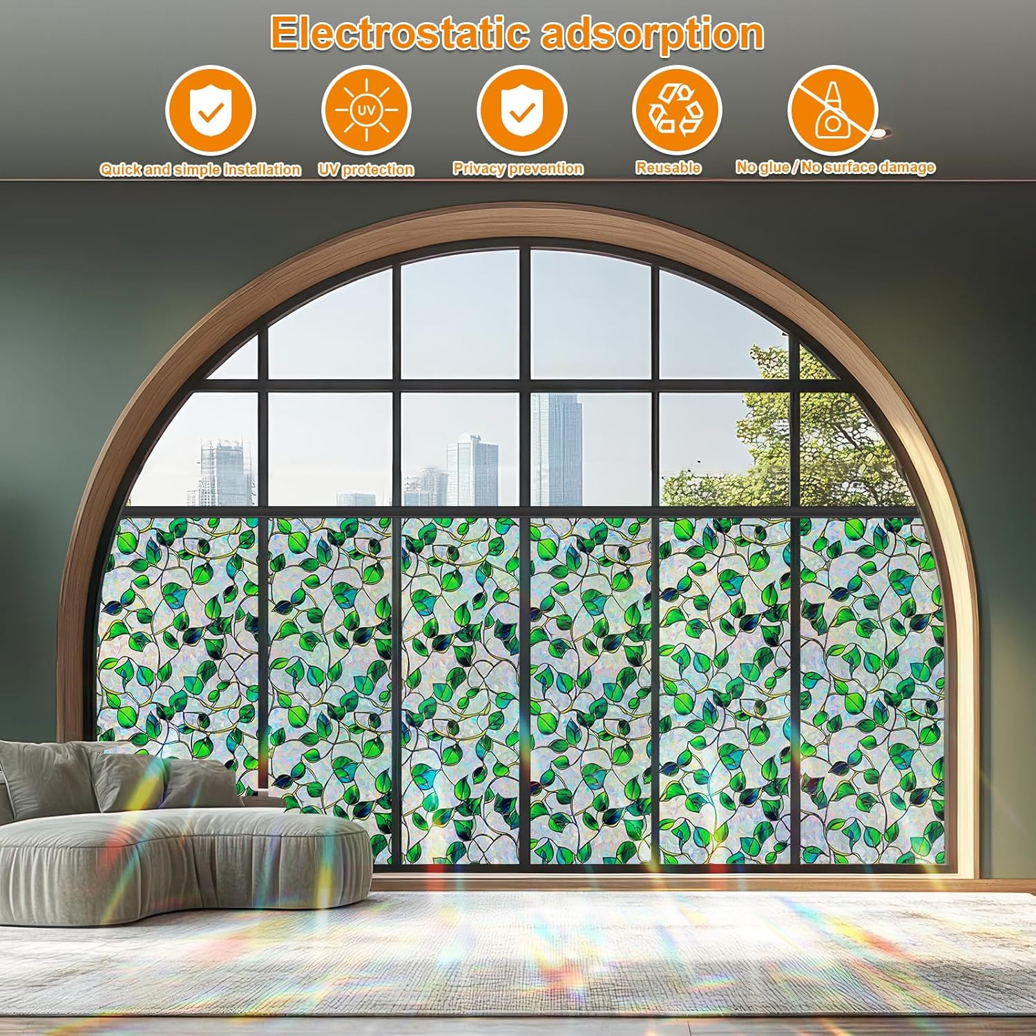 Rainbow Window Privacy Film,Heat Control,UV Blocking,Anti-Glare,Day & 