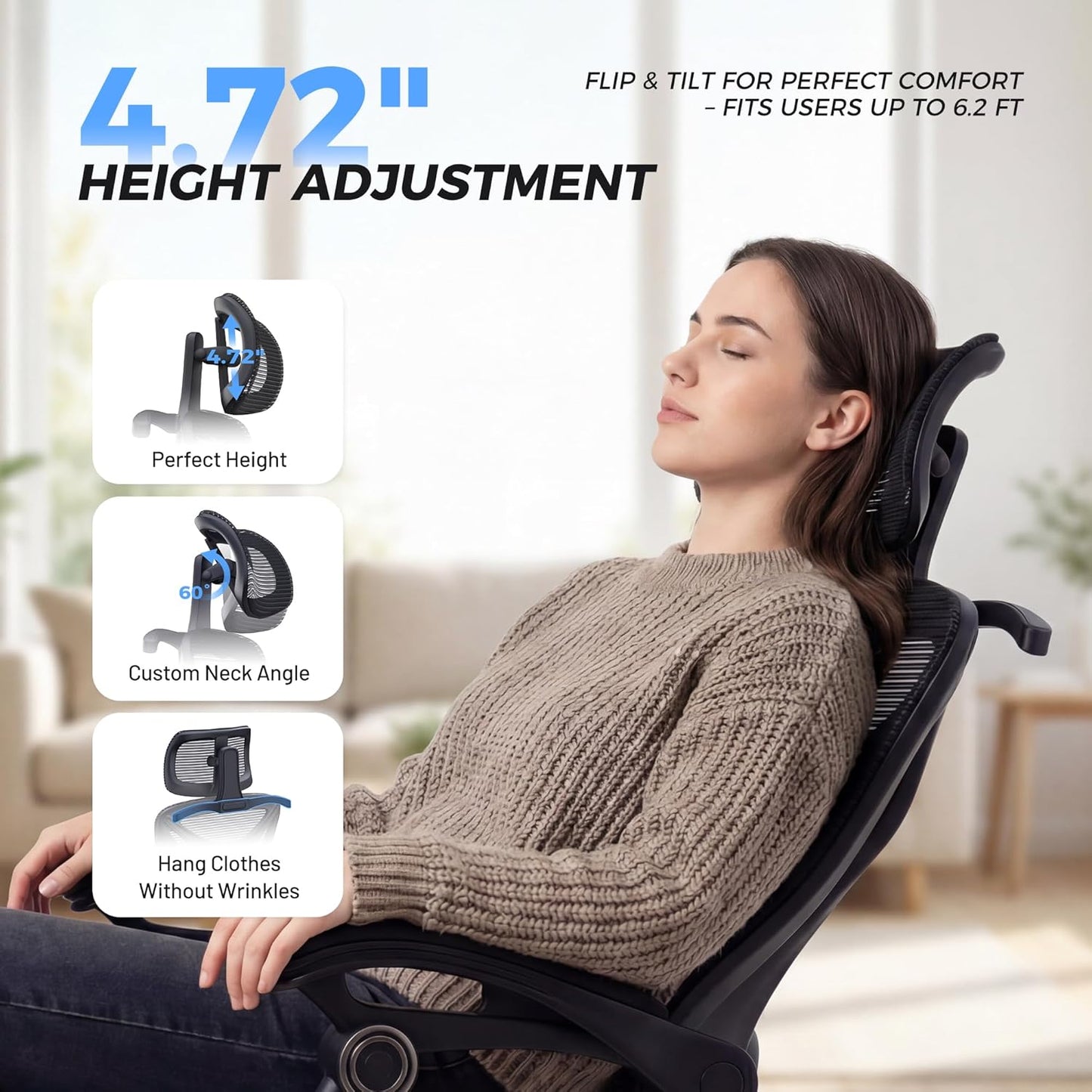Ergonomic Office Chair with Footrest - Adjustable Lumbar Support & Hea