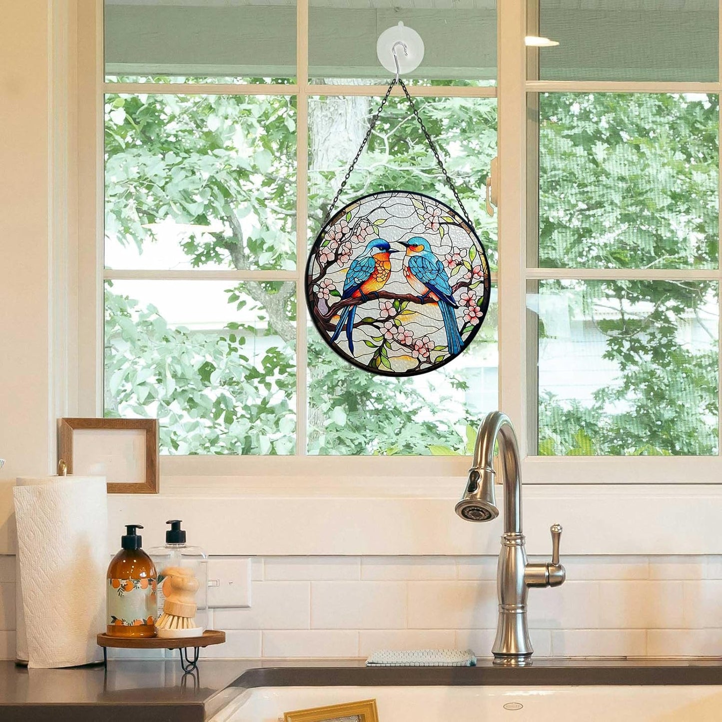Eastern Bluebird Stained Glass Suncatcher for Windows, 7.9-Inch Bird D