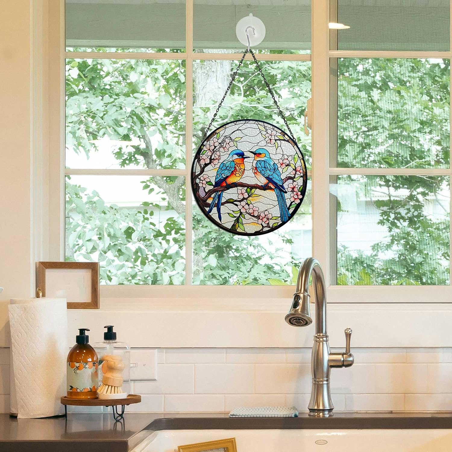 Eastern Bluebird Stained Glass Suncatcher for Windows, 7.9-Inch Bird D