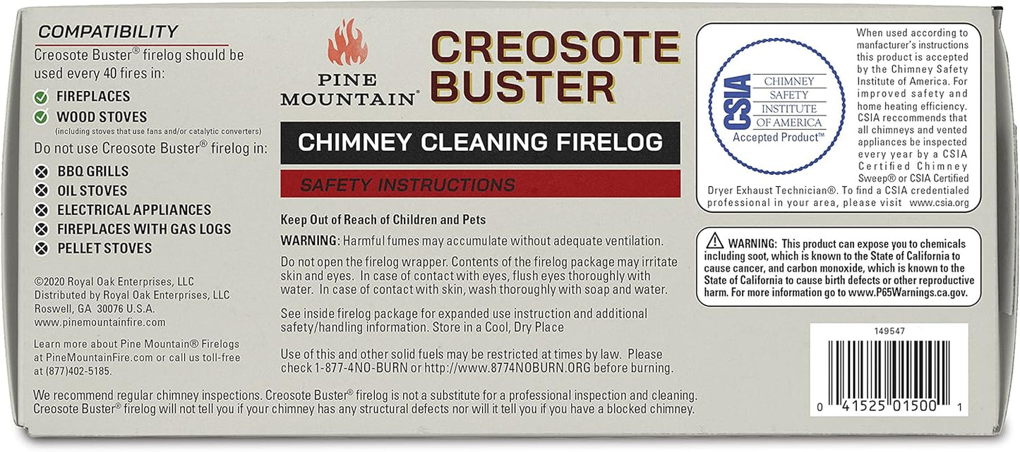 Pine Mountain Creosote Buster Chimney Cleaning Safety Firelog 3.5Lb Log Brown 1 Count, (4152501500)