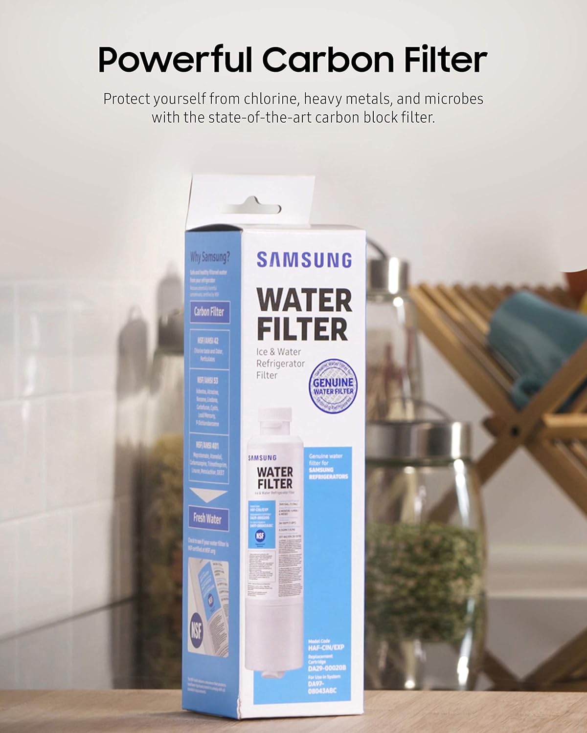 SAMSUNG Genuine Filter for Refrigerator Water and Ice, Carbon Block Filtration for Clean, Clear Drinking Water, 6-Month Life, HAF-CIN/EXP, 1 Pack