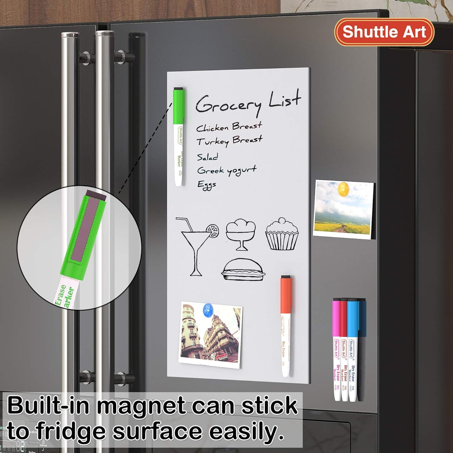 Shuttle Art Magnetic Whiteboard Markers, 20 Pieces Fine Tip and Eraser