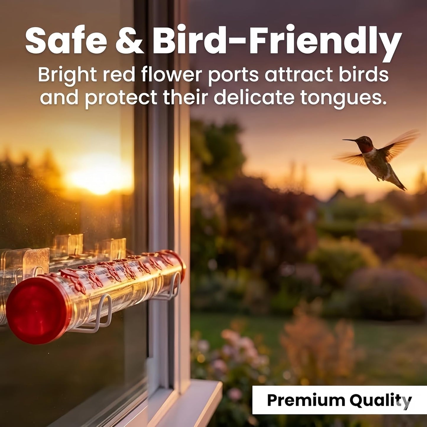 Window Hummingbird Feeder Clear Acrylic Tube with Flower Feeding Ports Multiple Hole Removable Suction Cup Mount for Wild Bird