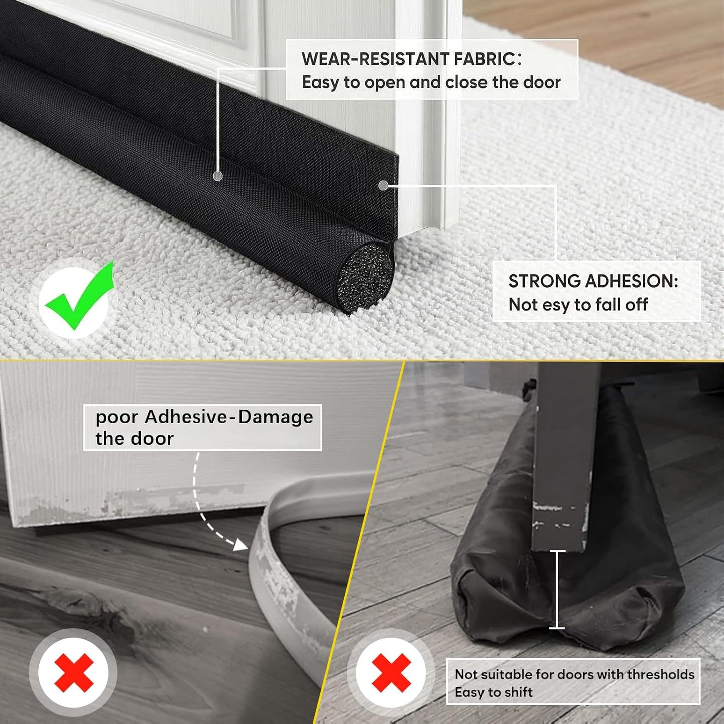 HomeProtect Door Draft Stopper 36 Inch Under Door Draft Blocker Door Sweep for Bottom of Door Reduce Cold Air, Soundproof, Light, Odor, Weather Stripping Door Seal Strip Fit for Interior/Exterior