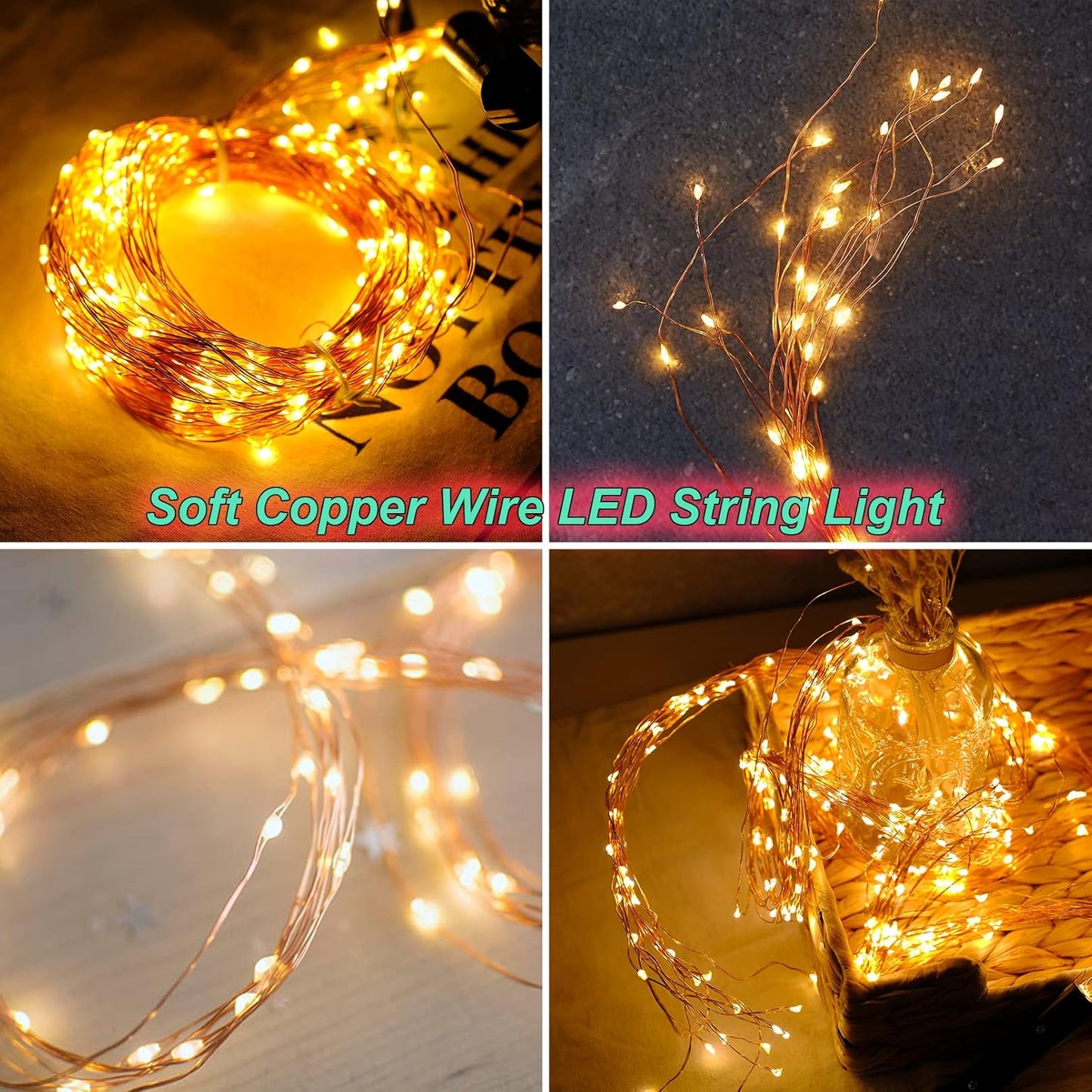 Chims Solar Fairy String Lights Bunch Light 300 LED 15 Branch Warm White Firefly Lighting Waterproof Solar Powered Waterfall Starry Fairy Lights for Indoor Festival Decor