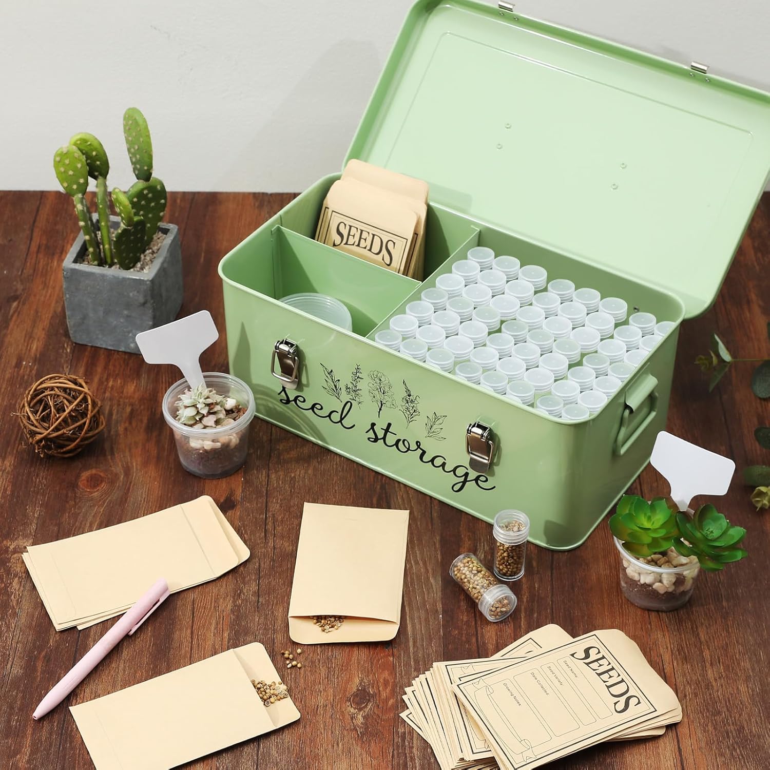 TINSKY Seed Storage Organizer Metal Seed Box with Lid and Locks Seed S