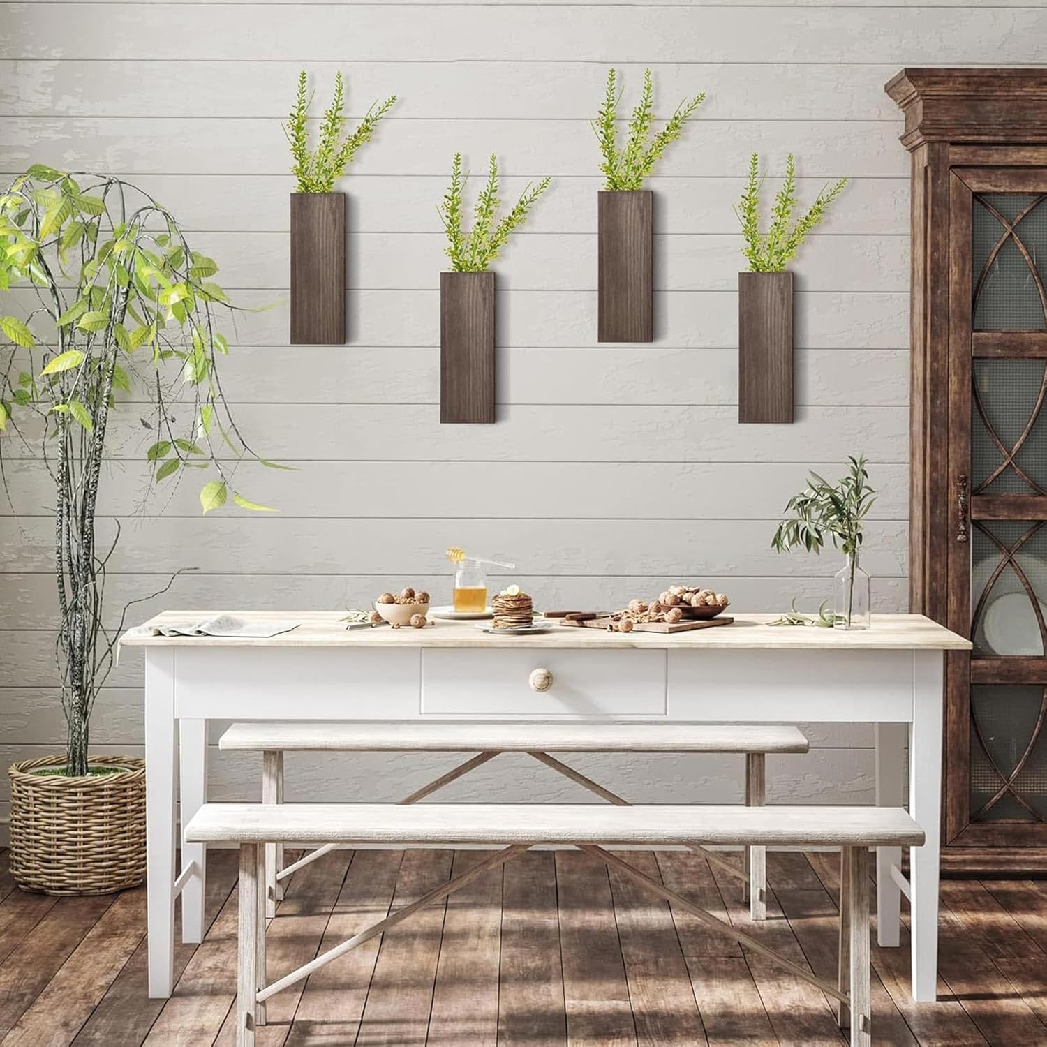 2pcs Wall Mounted Wood Planter Space Saving Indoor Plant Holder for Dr