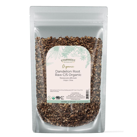 Starwest Botanicals Organic Raw Dandelion Root - Loose Leaf Herbal Tea, Cut & Sifted, Certified Kosher, Non-GMO, Caffeine-Free - 4 oz Pouch