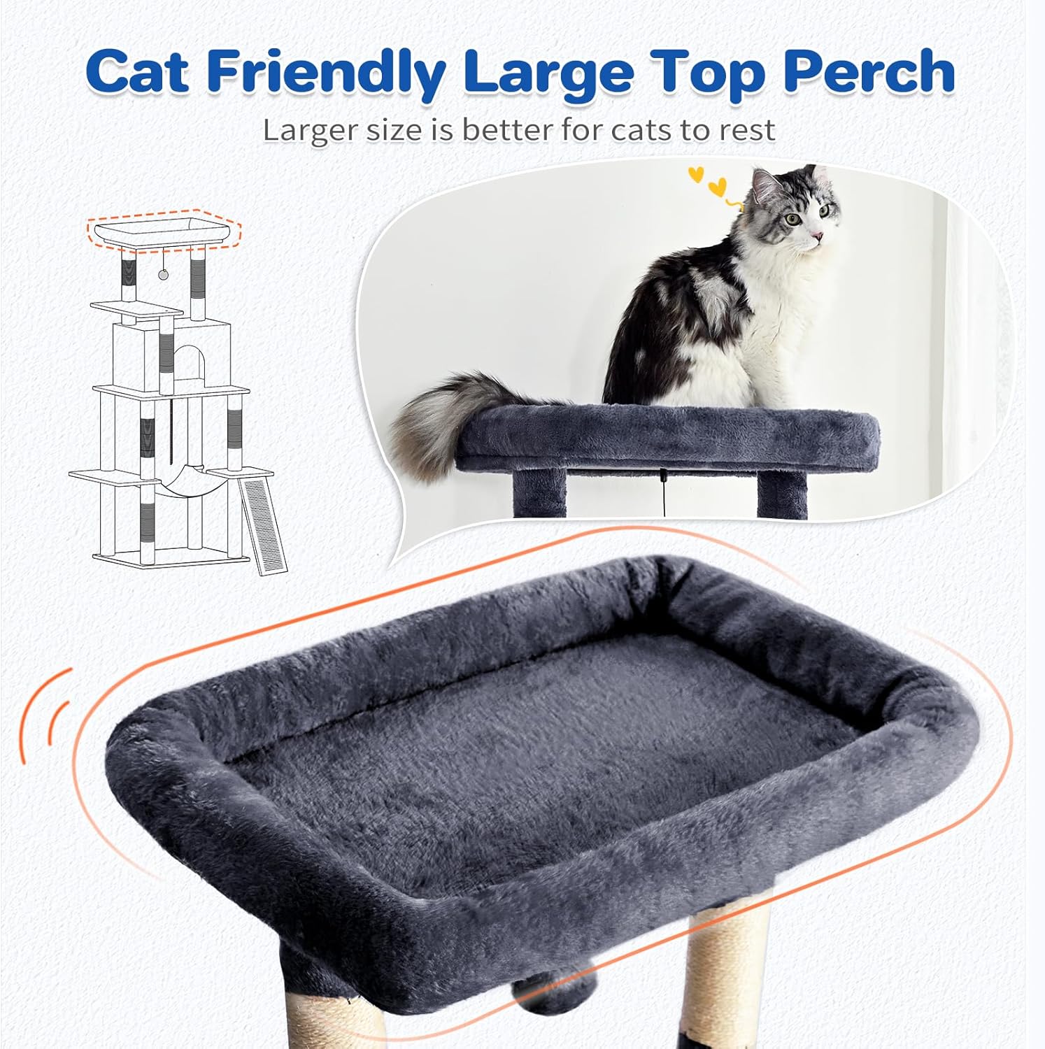 Cat Tree Tower 63in Multi-Level Cat Tower for Indoor Cats with Sisal S