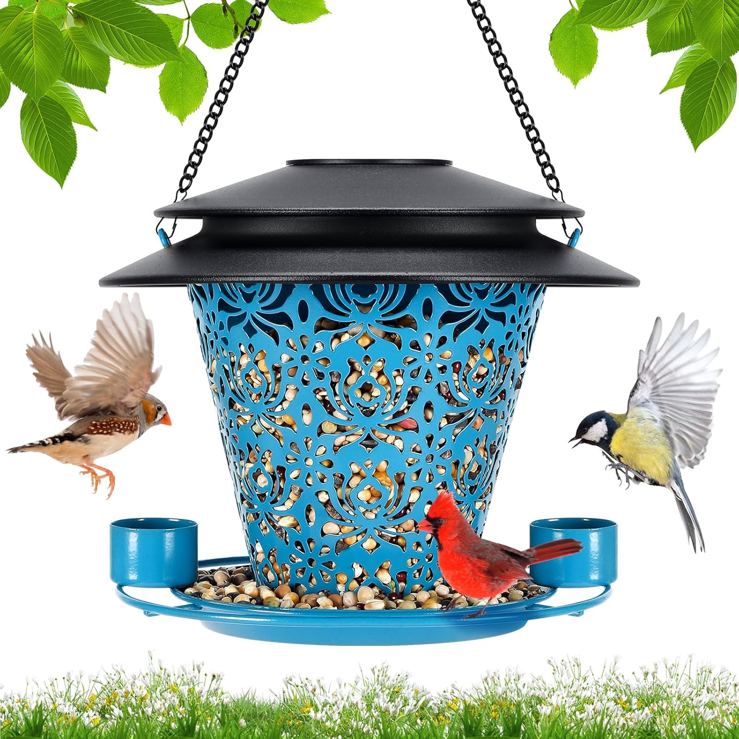 Solar Bird Feeders for Outside Hanging Metal Wild Bird Feeder Solar La