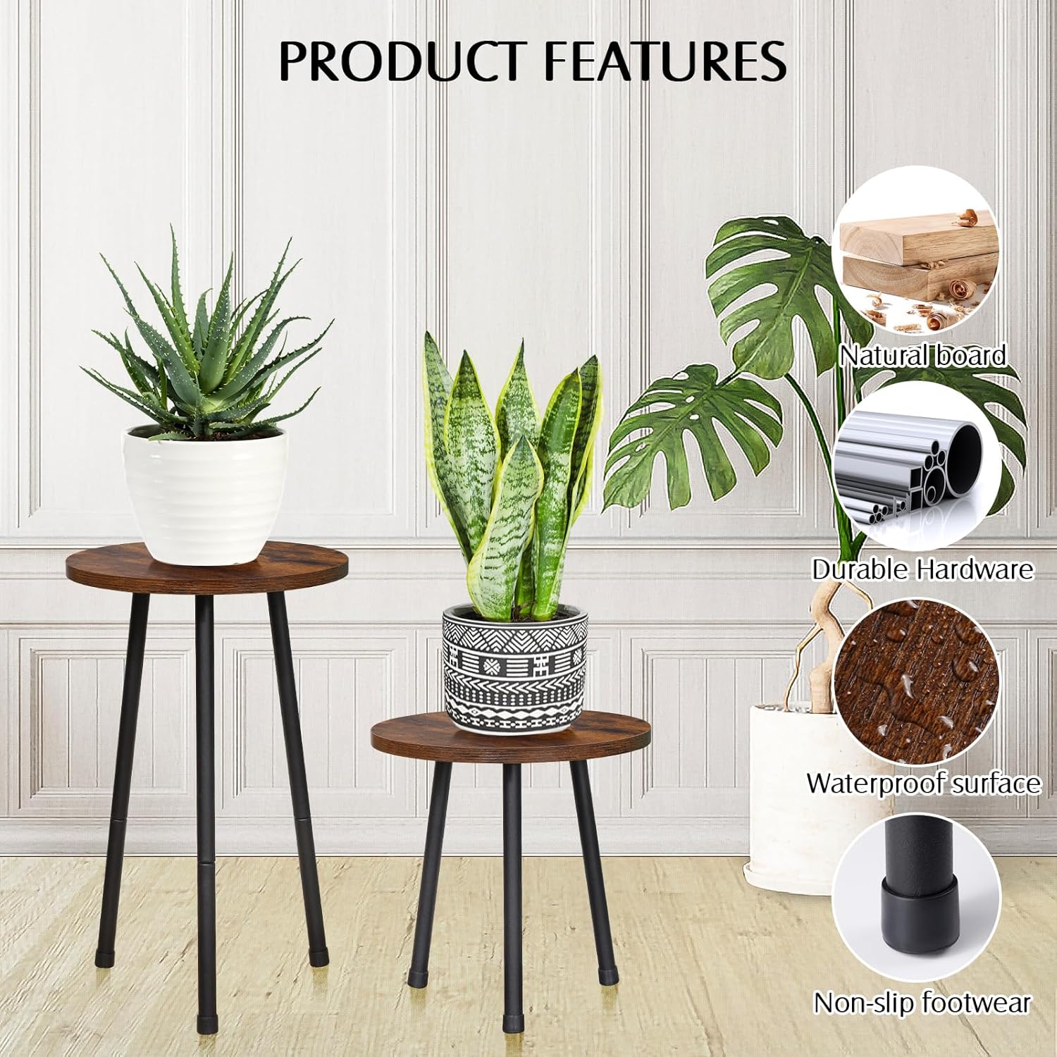 2 Pack Indoor Plant Stand, Mid-Century Wooden Style Plant Holder, Indo
