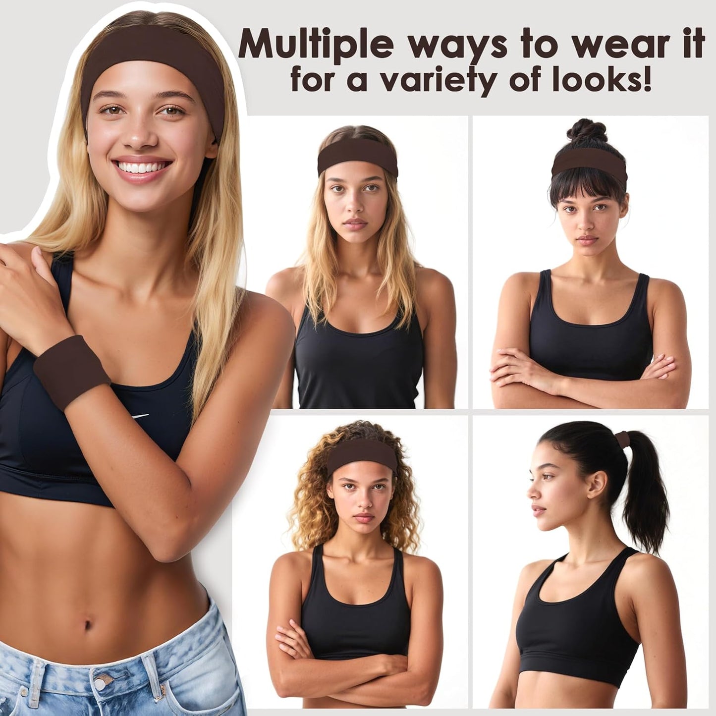 Headbands for Women, 8pcs Stretchy Non Slip Soft Cotton Cloth Hair Ban