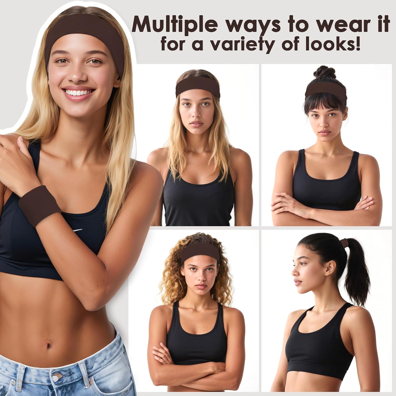 Headbands for Women, 8pcs Stretchy Non Slip Soft Cotton Cloth Hair Ban