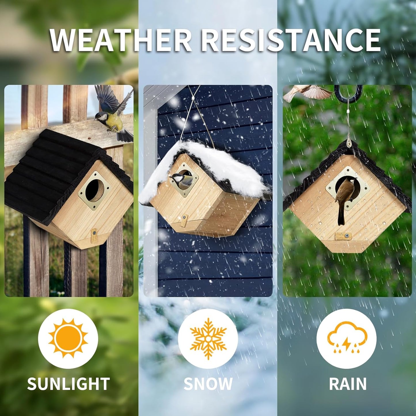 Bird House for Outside, Outdoor Bird Houses for Bluebirds, Finches & Cardinals, Wooden Birdhouse with Easy Clean Design, Hanging Birds Nest Box for Garden Decoration (8.6 x 5.9 x 7 Inch)