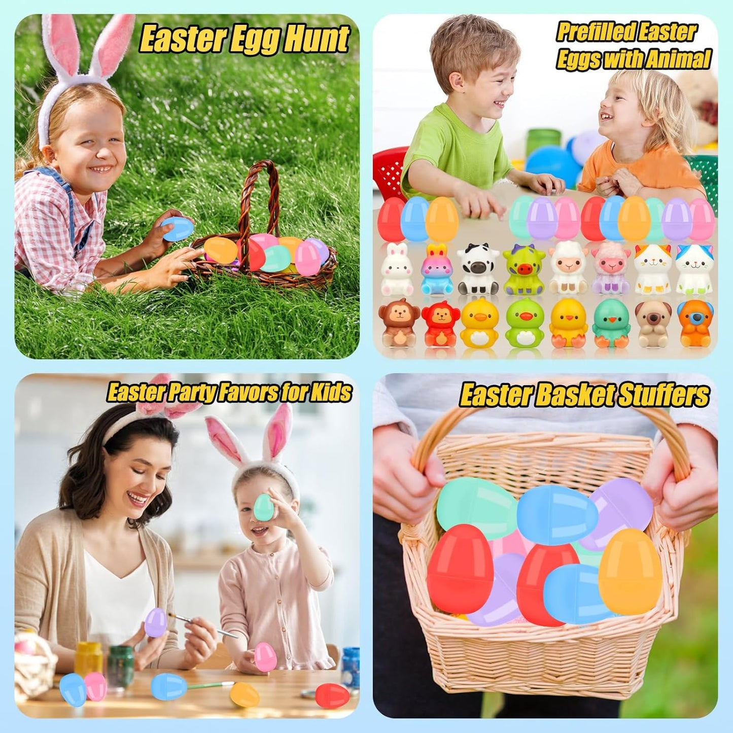 24 Pack Prefilled Easter Eggs with Animal Squishy Toys,Easter Eggs Filled for Egg Hunt,Easter Gifts for Kids,Easter Classroom Prizes, Easter Basket Stuffers