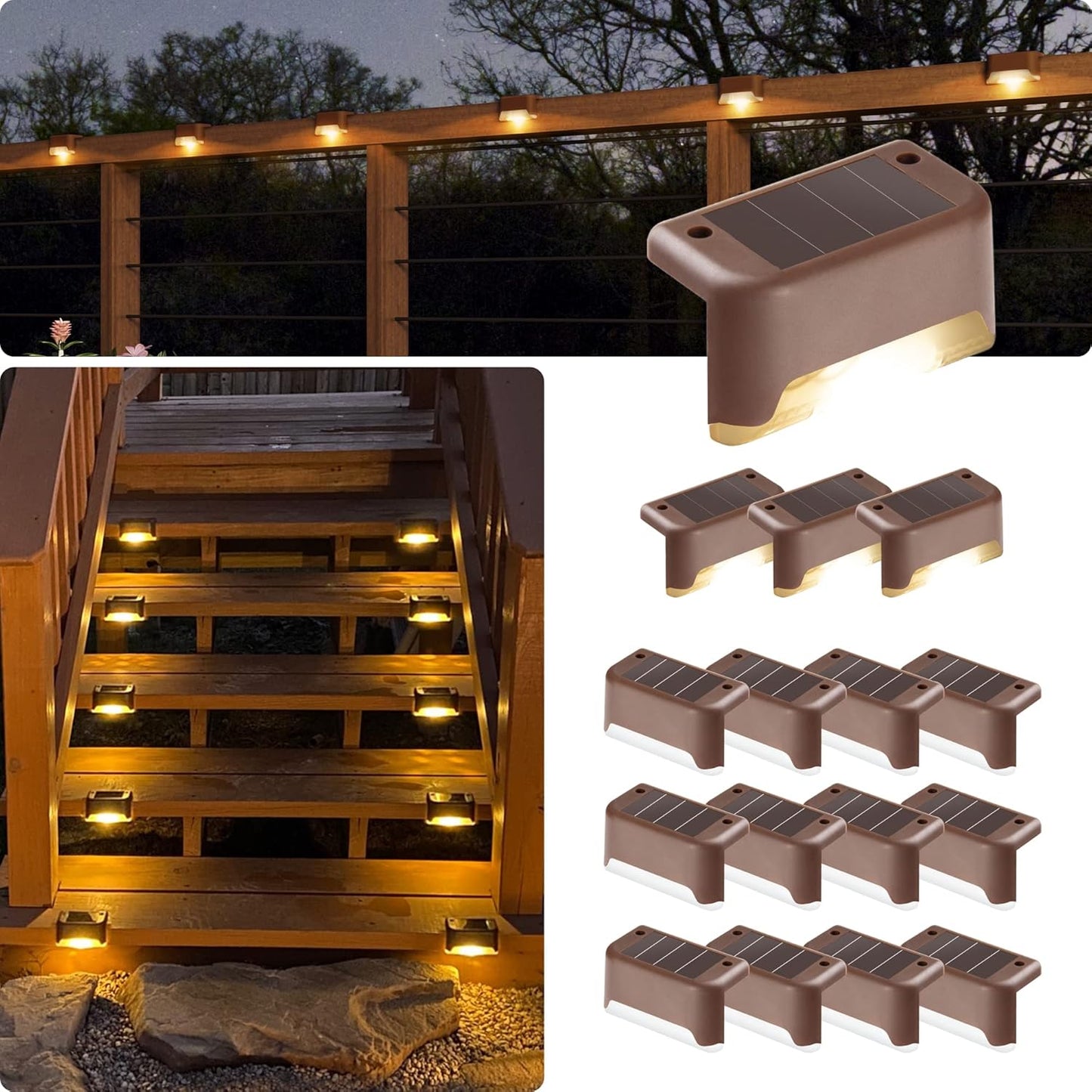GIGALUMI Led Solar Deck Lights, 16 Pack Waterproof for Outdoor Stairs,