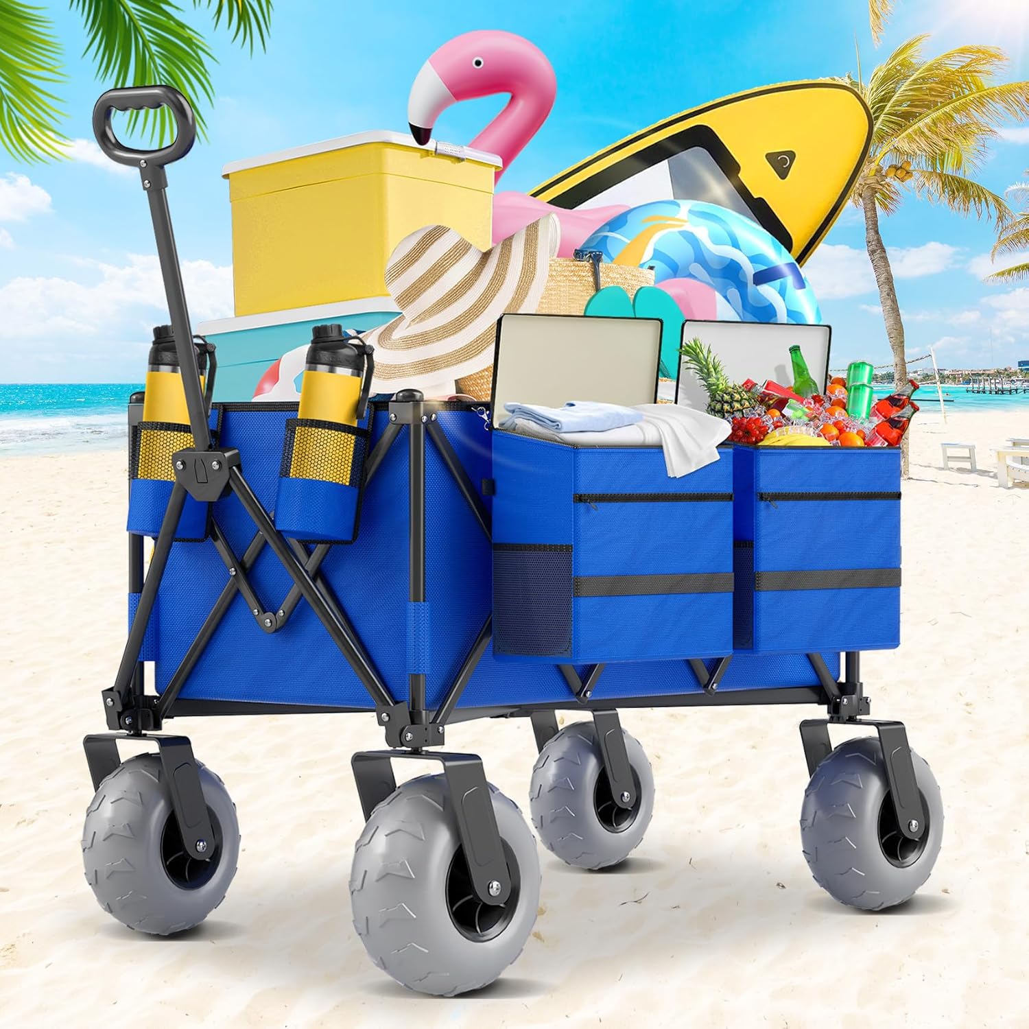 Beach Wagon with Big Wheels for Sand, 350lbs Heavy Duty Folding Wagon,