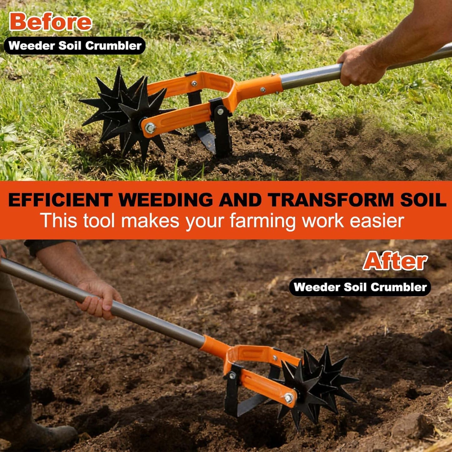 72inch Rotary Cultivator,Gardening Hand Tiller,Adjustable Long Handle,