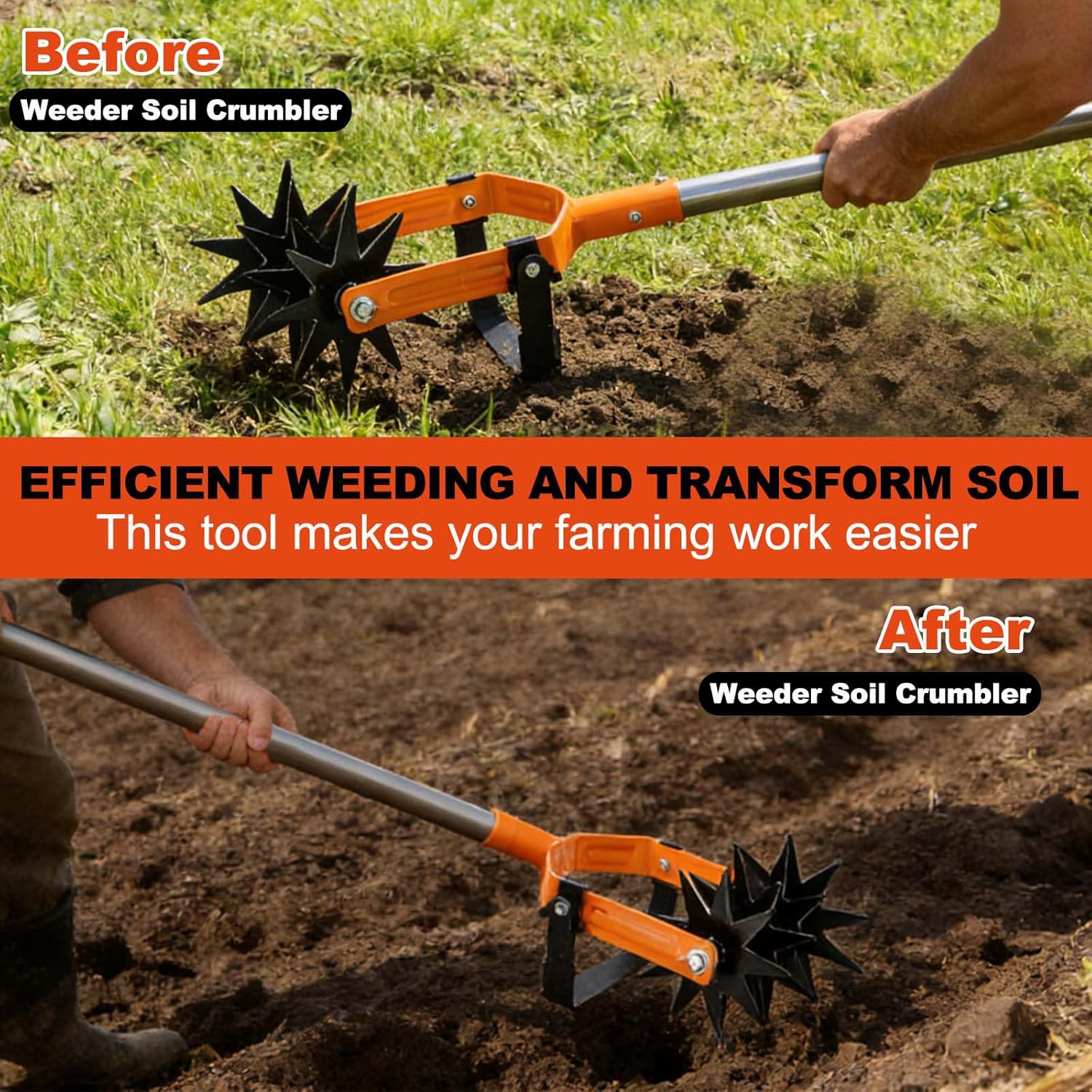 72inch Rotary Cultivator,Gardening Hand Tiller,Adjustable Long Handle,