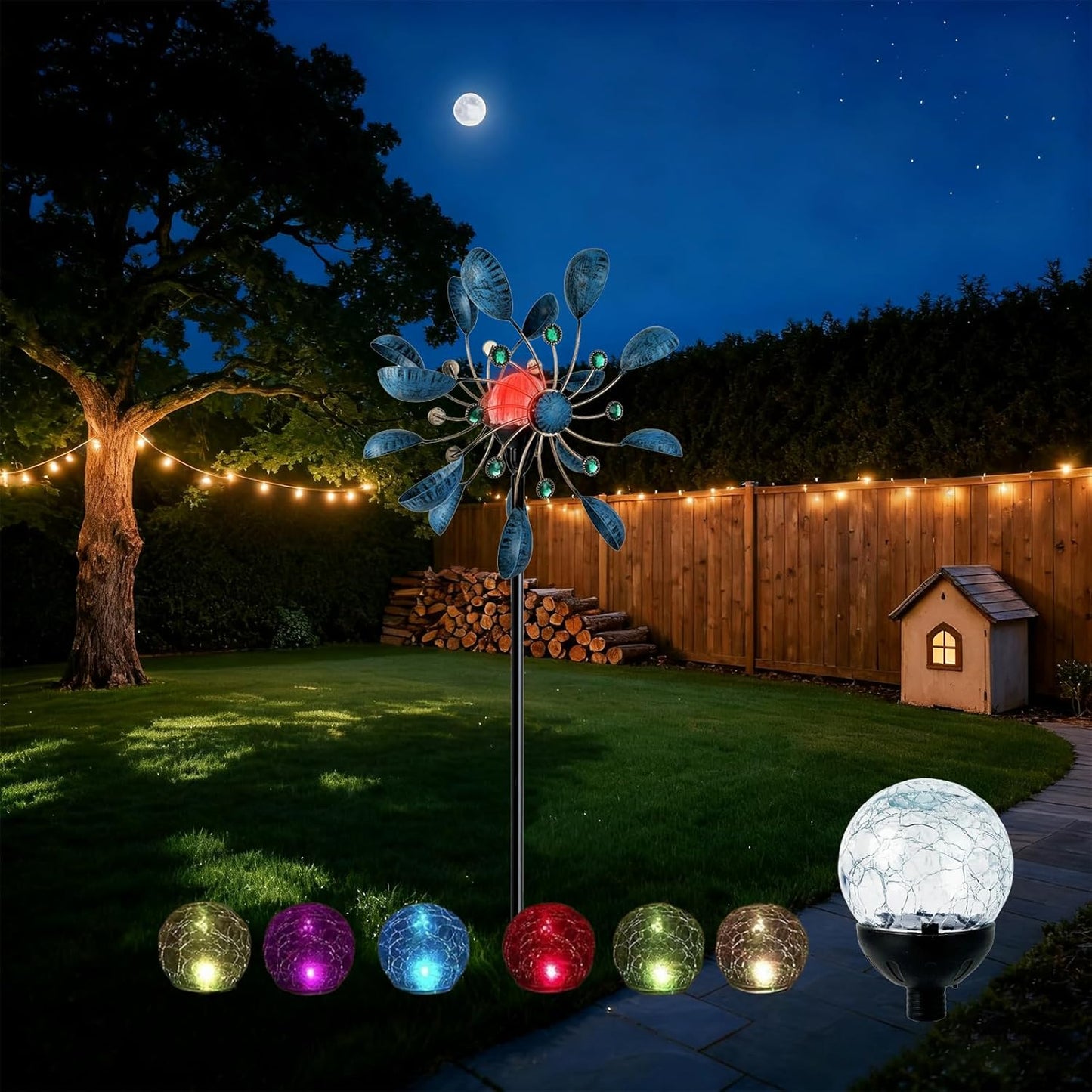 Jesokiibo 2PCS Solar Globe Lights Cracked Glass Ball,Garden Decor Outdoor Waterproof,Globe Lighting for Tequila Sculpture Metal Agave Plant Home Decor Balcony Backyard