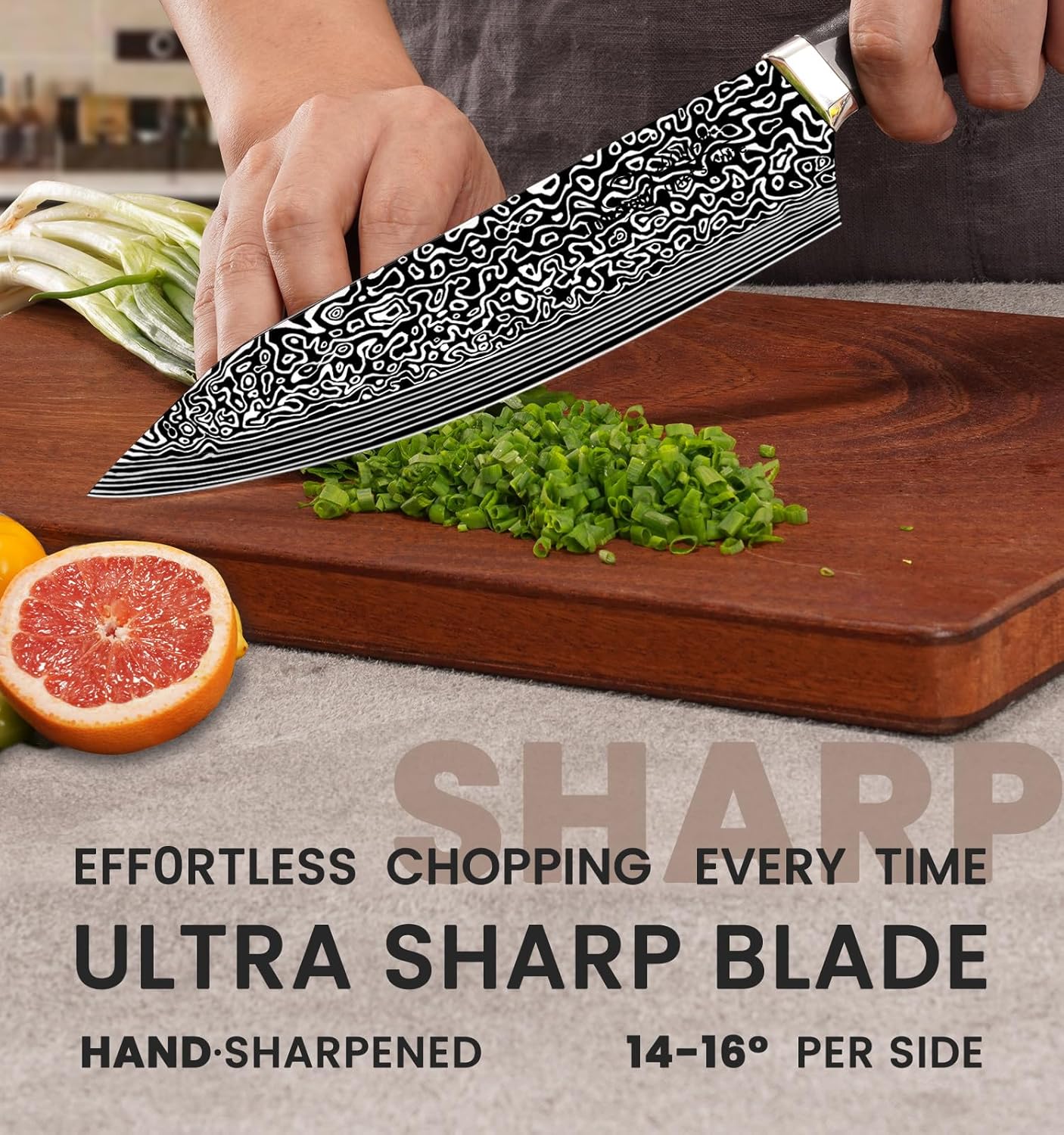 Knife Set, 15 Pieces Kitchen Knife Set with Built in Sharpener, High C