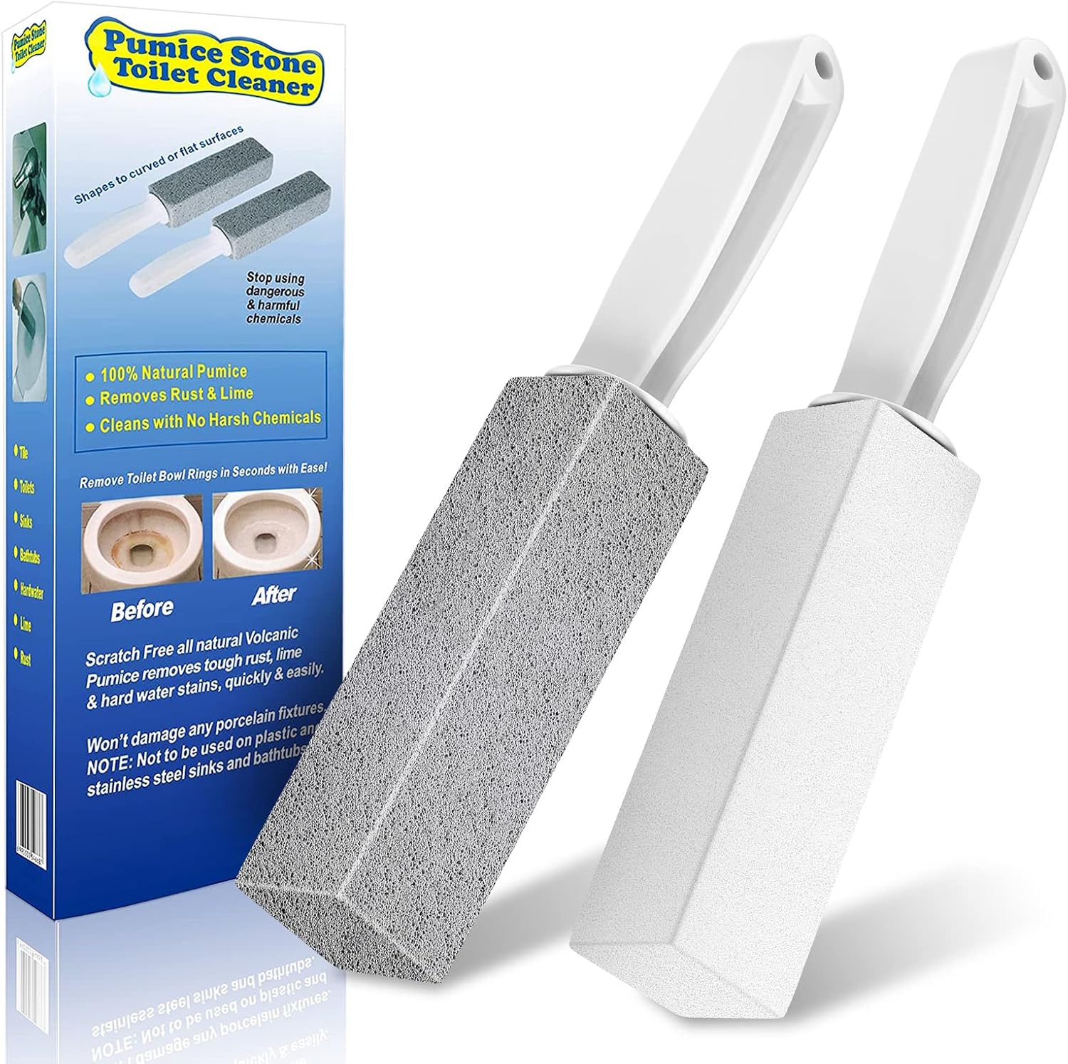 Toilet Bowl Cleaner Pumice Stone -Hard Water Stain Remover with Ergono