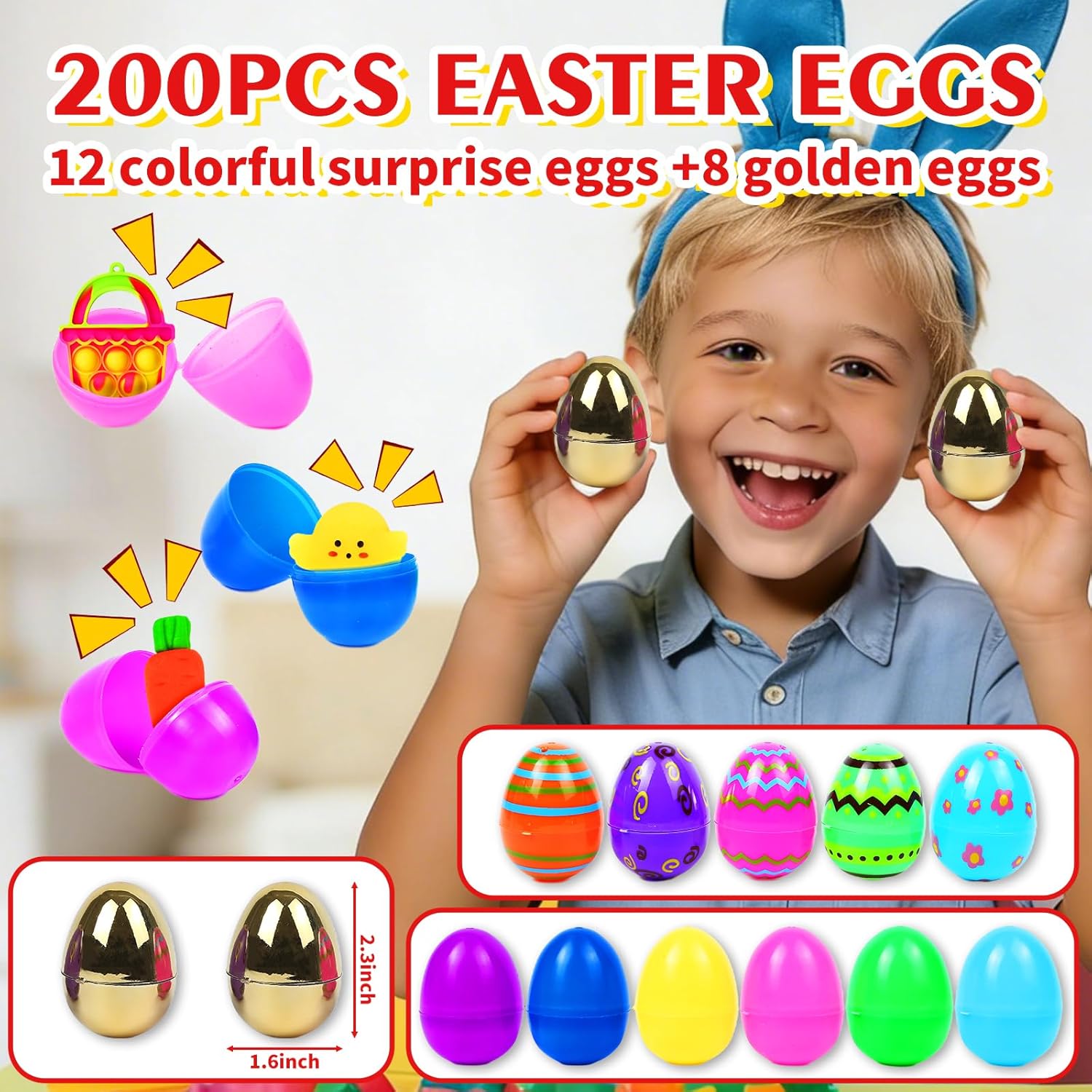 200 Pcs Prefilled Easter Eggs with Assorted Toys Inside,Basket Stuffer